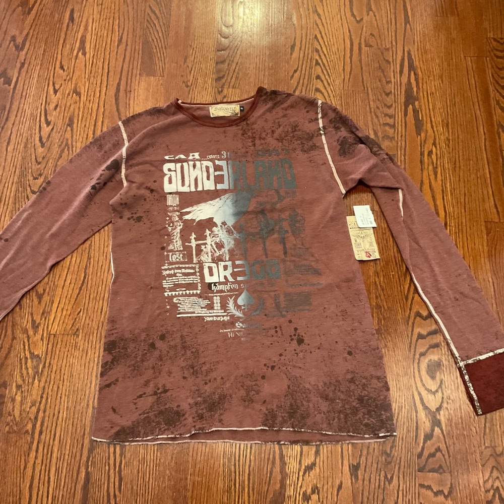Salvage Graohic Rust Colored Long Sleeve Tee